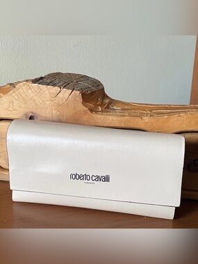 Roberto Cavalli Cream Leather Sunglasses Case Only